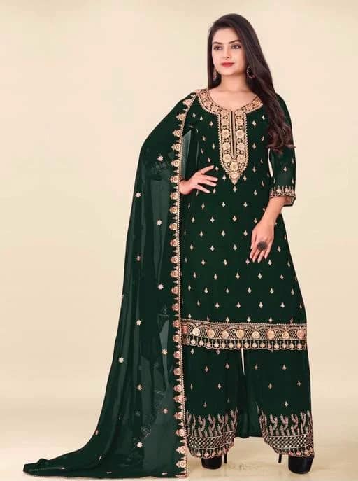 Elegant Deep Green Georgette Sharara Set 4 Elegant Deep Green Georgette Sharara Set