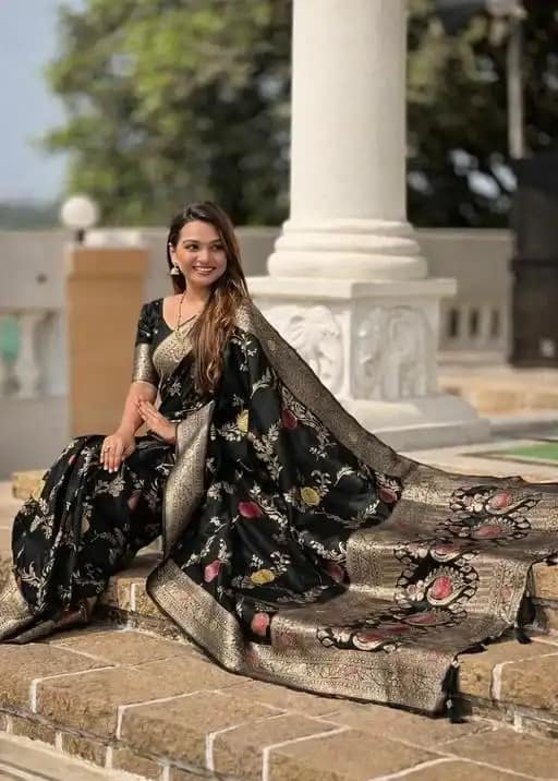 Black Banarasi Pre-Draped Saree 3 Black Banarasi Pre-Draped Saree - Image 3
