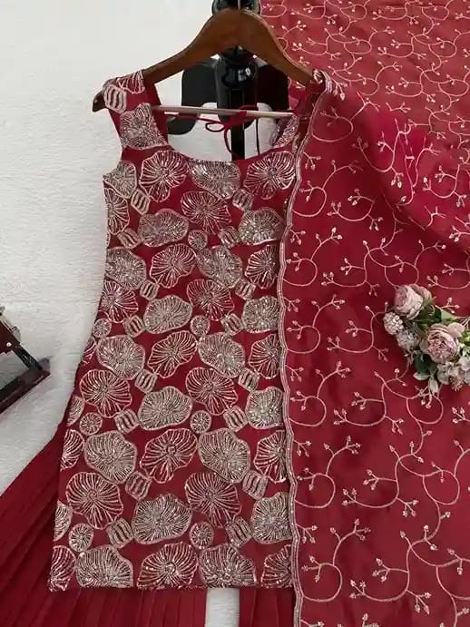 Simmer Silk Thread & Sequin Sharara Suit Set - Image 4