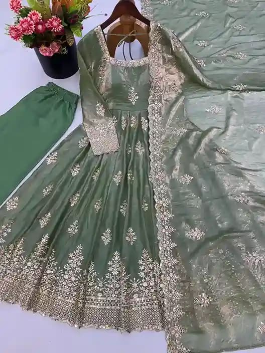 Designer Fendy Silk Gown with Sequin Embroidery Dupatta 4 Designer Fendy Silk Gown with Sequin Embroidery Dupatta - Image 4