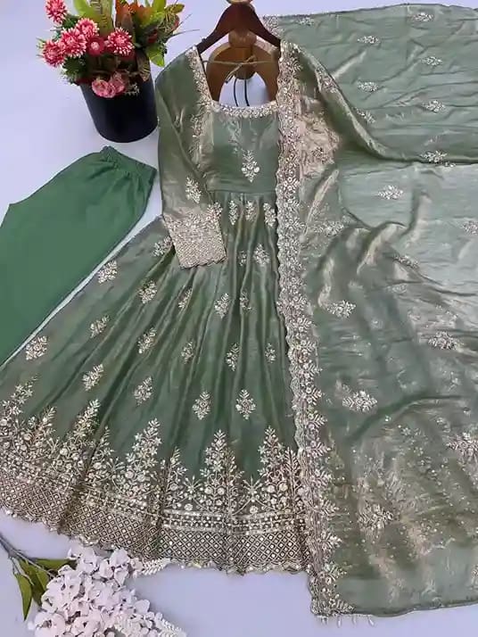 Designer Fendy Silk Gown with Sequin Embroidery Dupatta 9 Designer Fendy Silk Gown with Sequin Embroidery Dupatta - Image 9