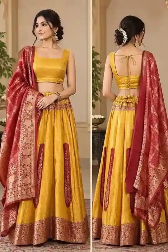 Banarasi Jacquard Fully Stitched Lehenga Set