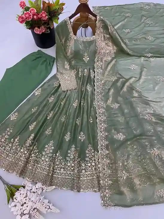 Designer Fendy Silk Gown with Sequin Embroidery Dupatta 7 Designer Fendy Silk Gown with Sequin Embroidery Dupatta - Image 7
