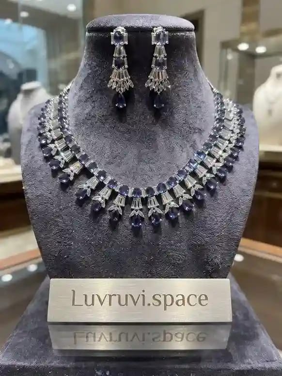 Elegant American Diamond & Sapphire-Tone Jewelry Set - Image 3