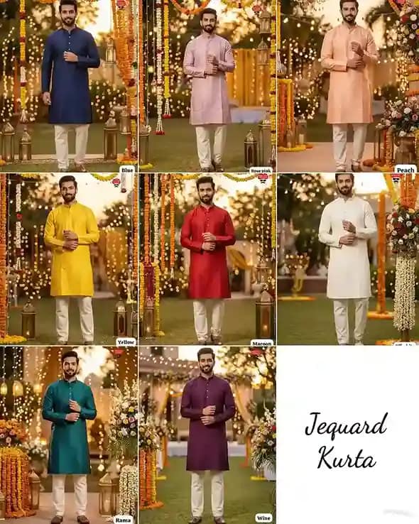 Shubh Silk Jacquard Kurta Pyjama Set 3 Shubh Silk Jacquard Kurta Pyjama Set - Image 3