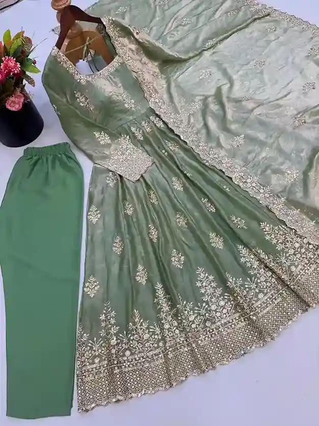 Designer Fendy Silk Gown with Sequin Embroidery Dupatta 8 Designer Fendy Silk Gown with Sequin Embroidery Dupatta - Image 8