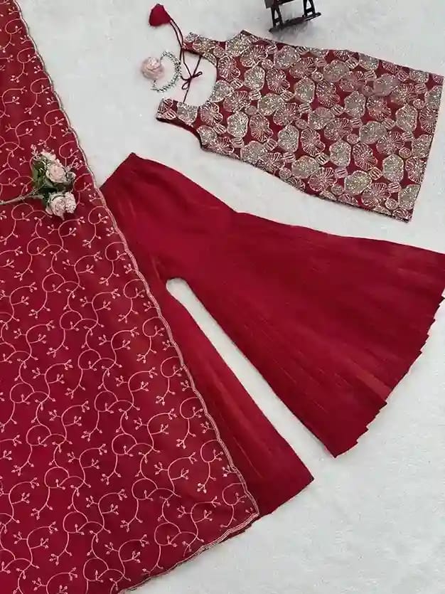 Simmer Silk Thread & Sequin Sharara Suit Set - Image 13