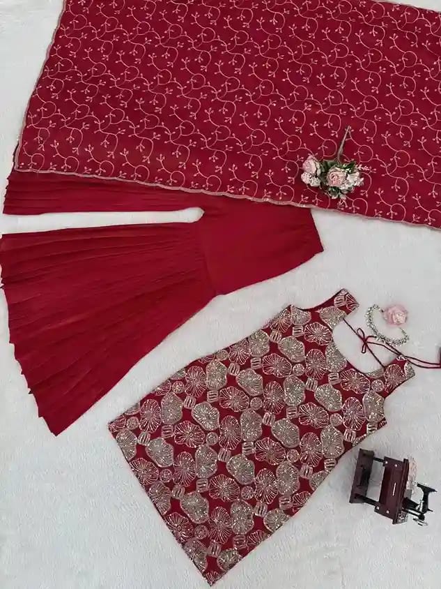 Simmer Silk Thread & Sequin Sharara Suit Set - Image 3