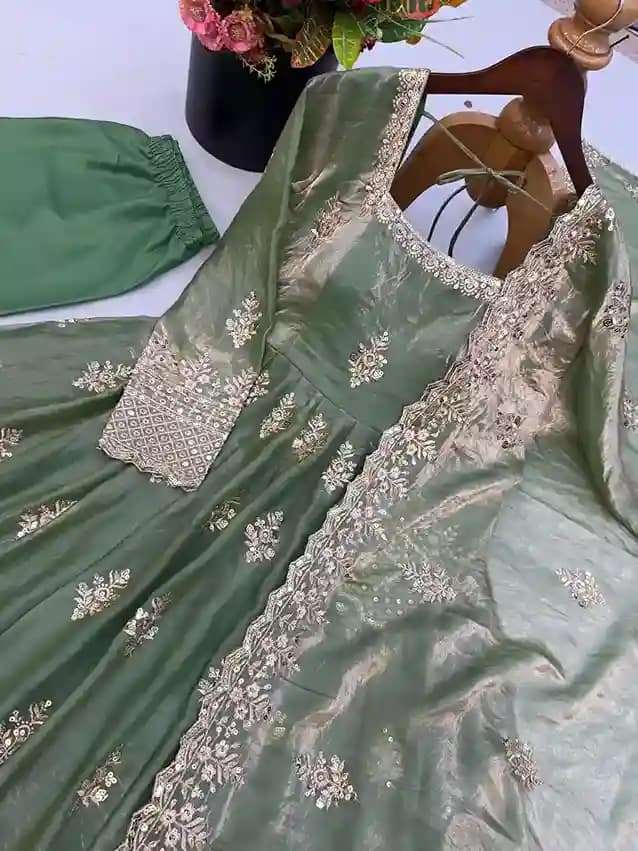 Designer Fendy Silk Gown with Sequin Embroidery Dupatta 6 Designer Fendy Silk Gown with Sequin Embroidery Dupatta - Image 6