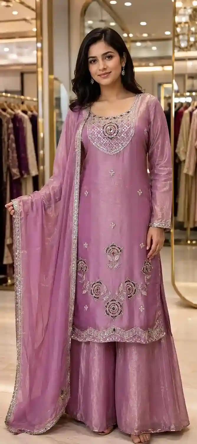 Embroidered Fendy Silk Kurti Sharara Set - Image 9