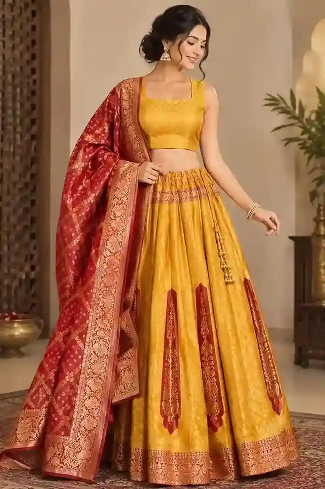 Banarasi Jacquard Fully Stitched Lehenga Set - Image 5