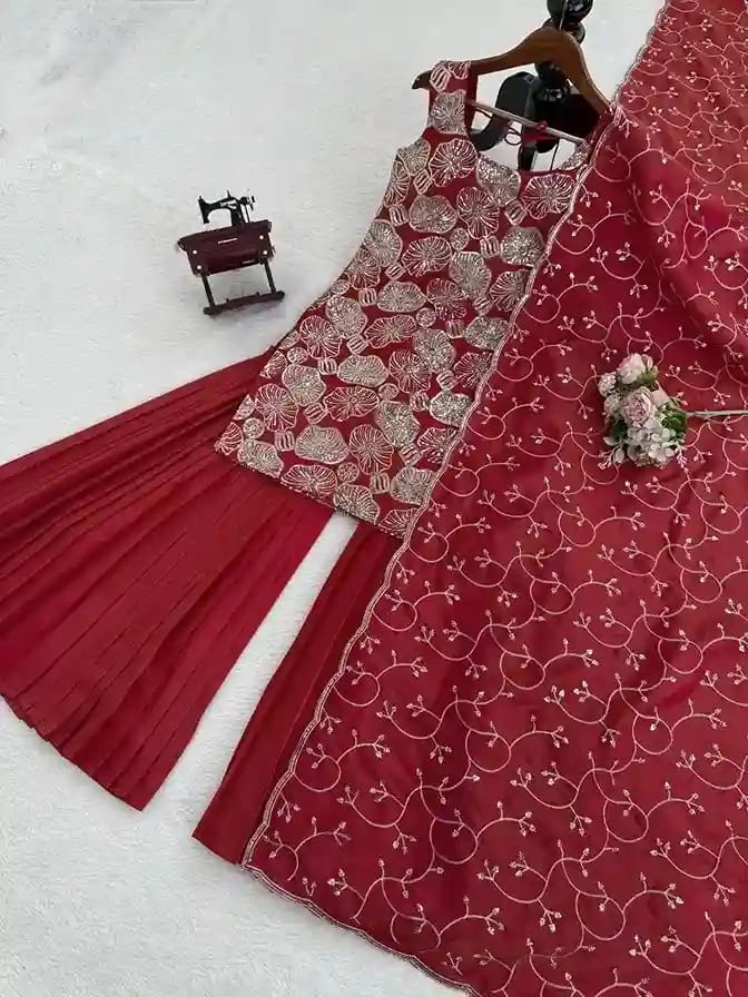 Simmer Silk Thread & Sequin Sharara Suit Set - Image 5