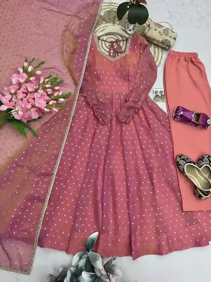 Moss Butti Silk Mirror Work Gown Set 20 Moss Butti Silk Mirror Work Gown Set - Image 20