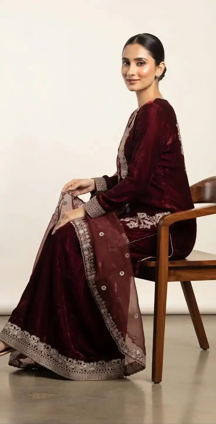 Elegant Teal Blue Fendy Silk Embroidered Sharara Suit Set - Image 2