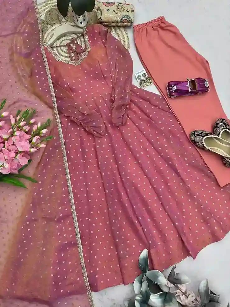 Moss Butti Silk Mirror Work Gown Set 21 Moss Butti Silk Mirror Work Gown Set - Image 21