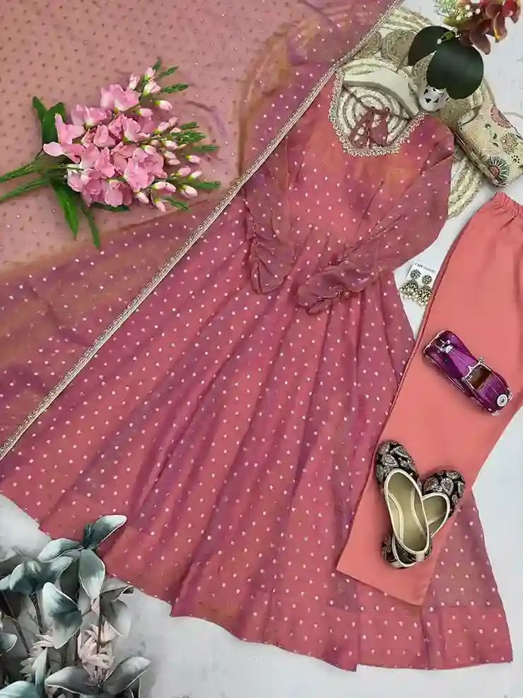Moss Butti Silk Mirror Work Gown Set 19 Moss Butti Silk Mirror Work Gown Set - Image 19