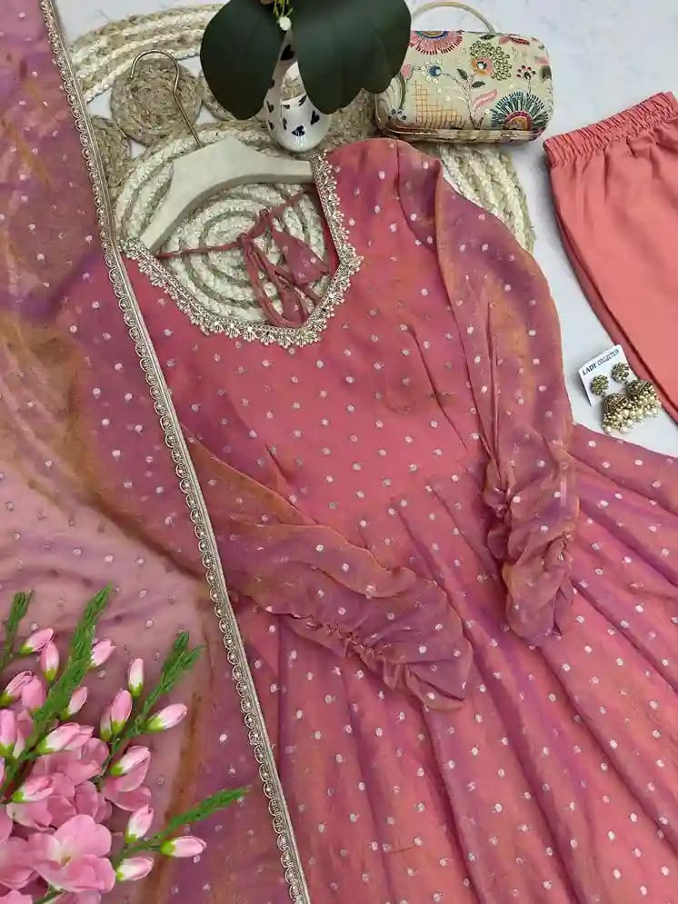 Moss Butti Silk Mirror Work Gown Set 10 Moss Butti Silk Mirror Work Gown Set - Image 10