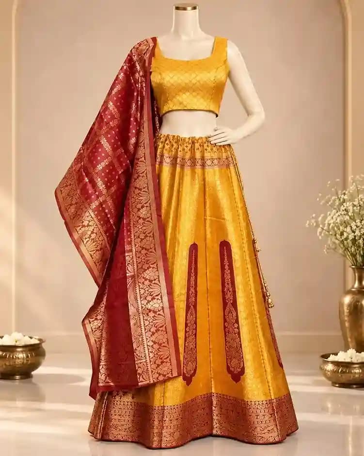 Banarasi Jacquard Fully Stitched Lehenga Set - Image 2