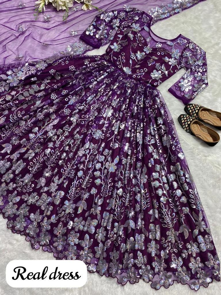 Stunning Purple Net Anarkali Gown 5 Stunning Purple Net Anarkali Gown