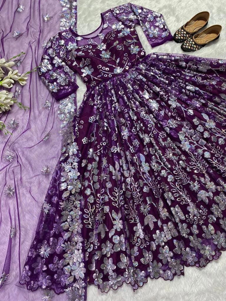 Stunning Purple Net Anarkali Gown 6 Stunning Purple Net Anarkali Gown