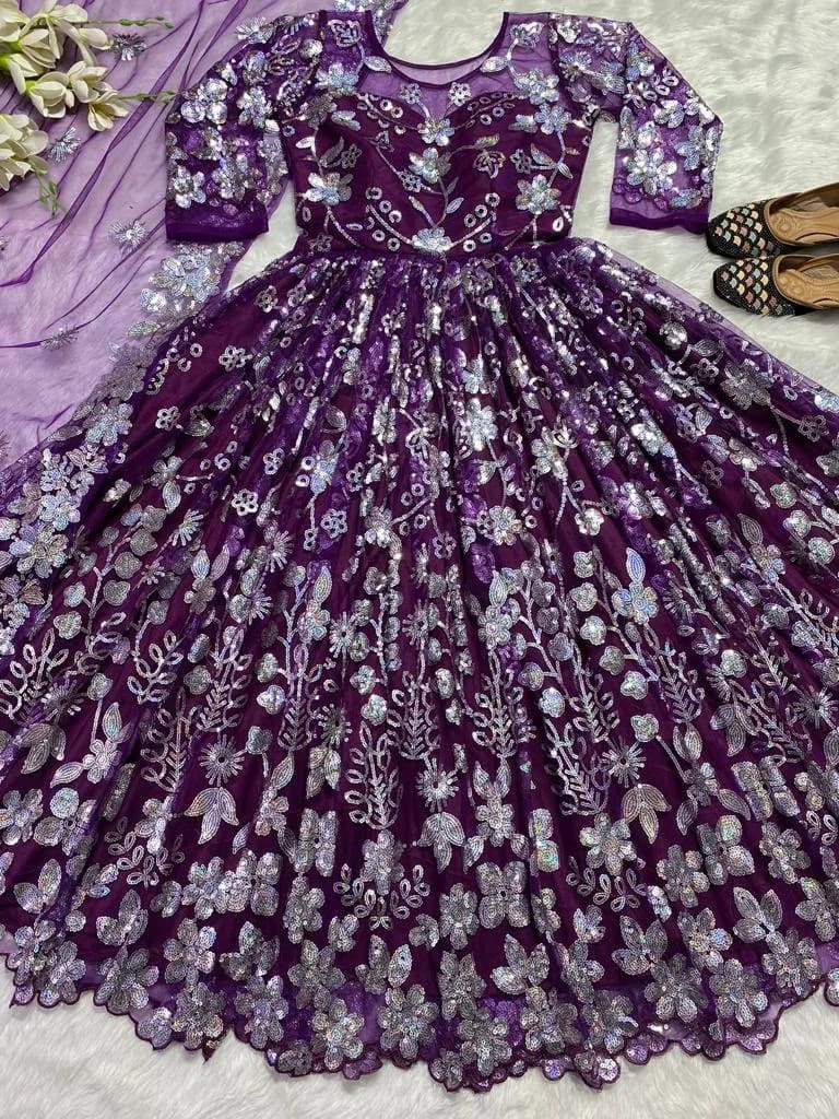 Stunning Purple Net Anarkali Gown 2 Stunning Purple Net Anarkali Gown
