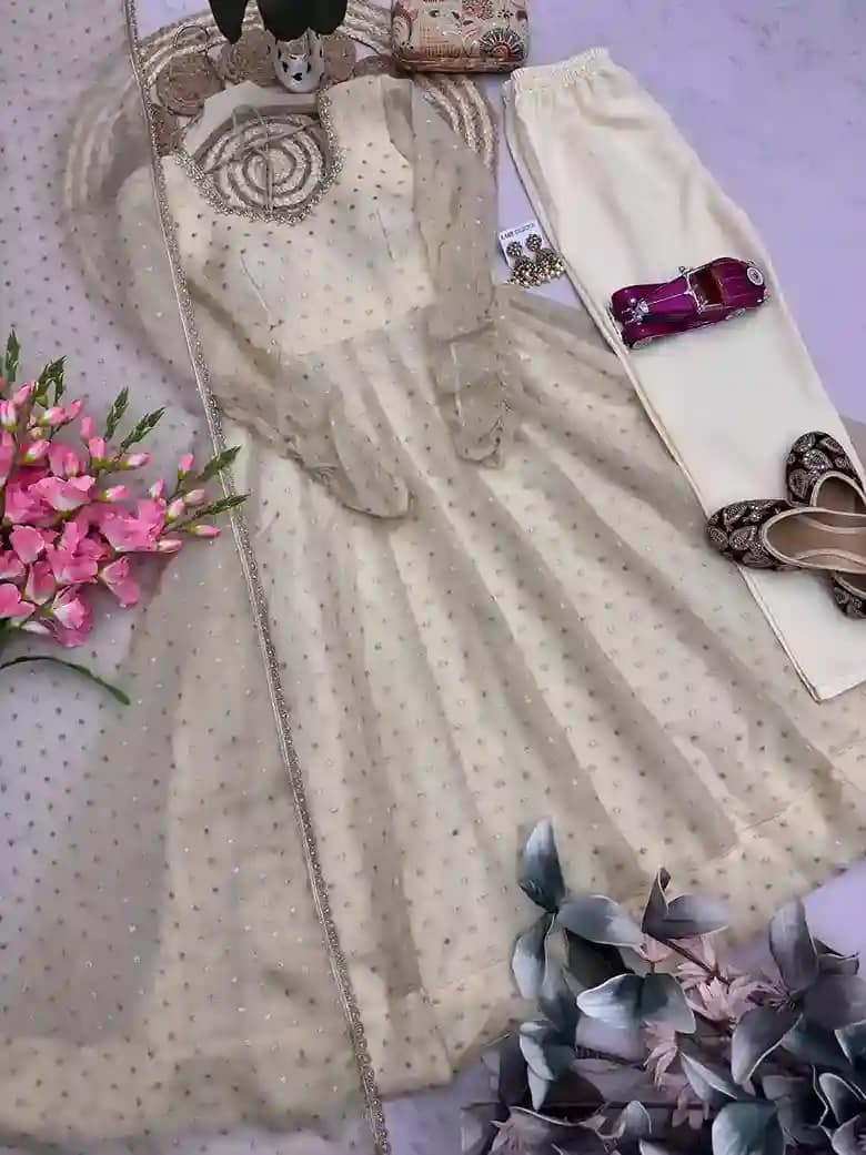 Moss Butti Silk Mirror Work Gown Set 17 Moss Butti Silk Mirror Work Gown Set - Image 17