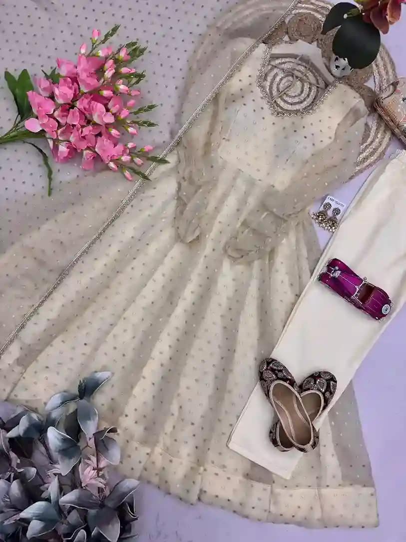 Moss Butti Silk Mirror Work Gown Set 9 Moss Butti Silk Mirror Work Gown Set - Image 9
