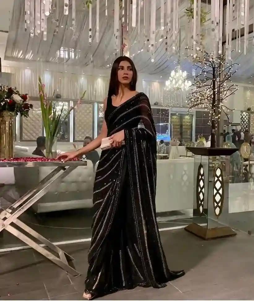 Soft Georgette 3mm Sequins Saree with Lace Border 1 Soft Georgette 3mm Sequins Saree with Lace Border