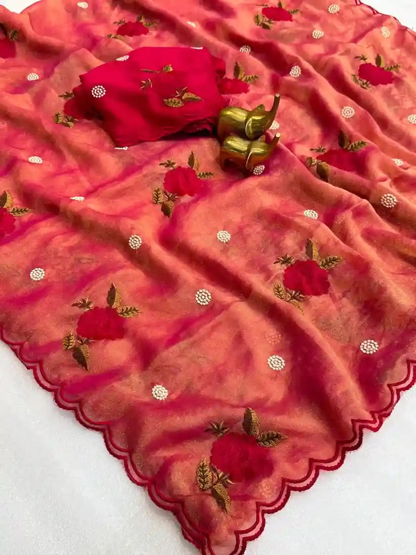 Designer Embroidered Organza Feel Silk Saree