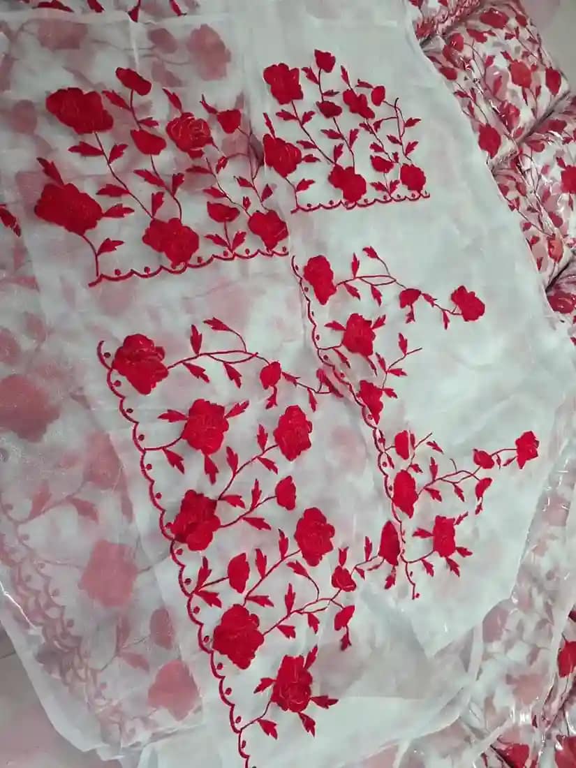Soft Organza Thread Work Saree with Customised Blouse - Image 8