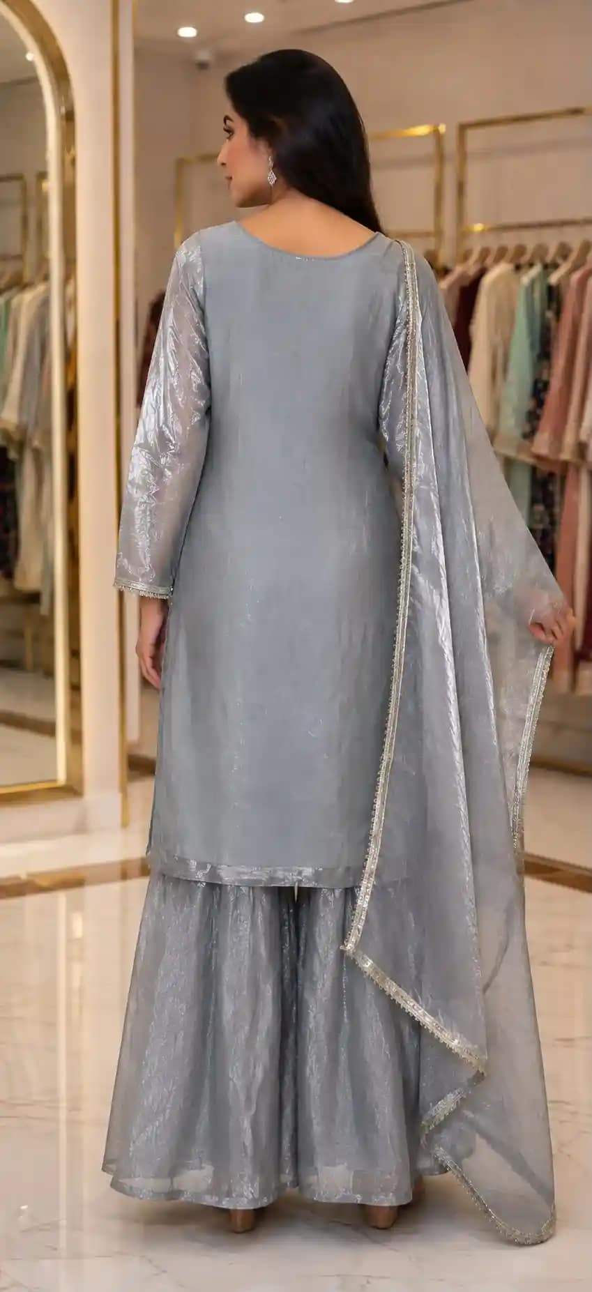 Embroidered Fendy Silk Kurti Sharara Set - Image 2