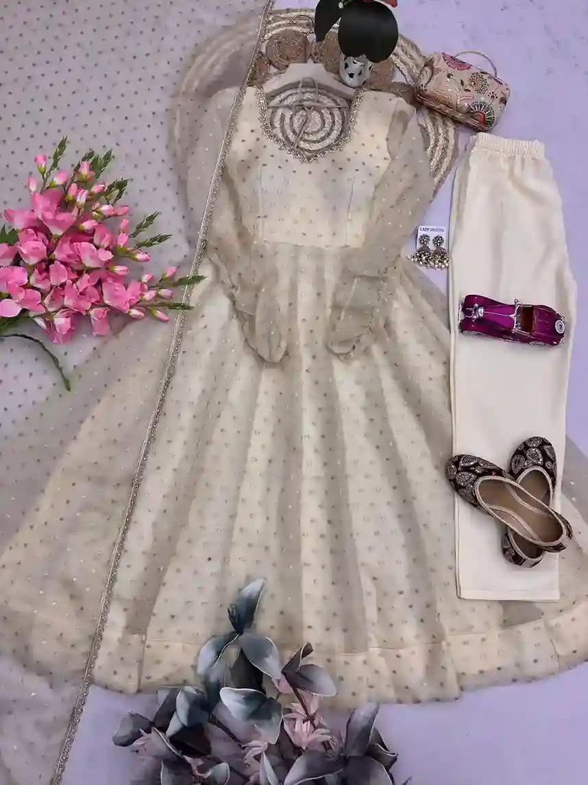 Moss Butti Silk Mirror Work Gown Set 16 Moss Butti Silk Mirror Work Gown Set - Image 16