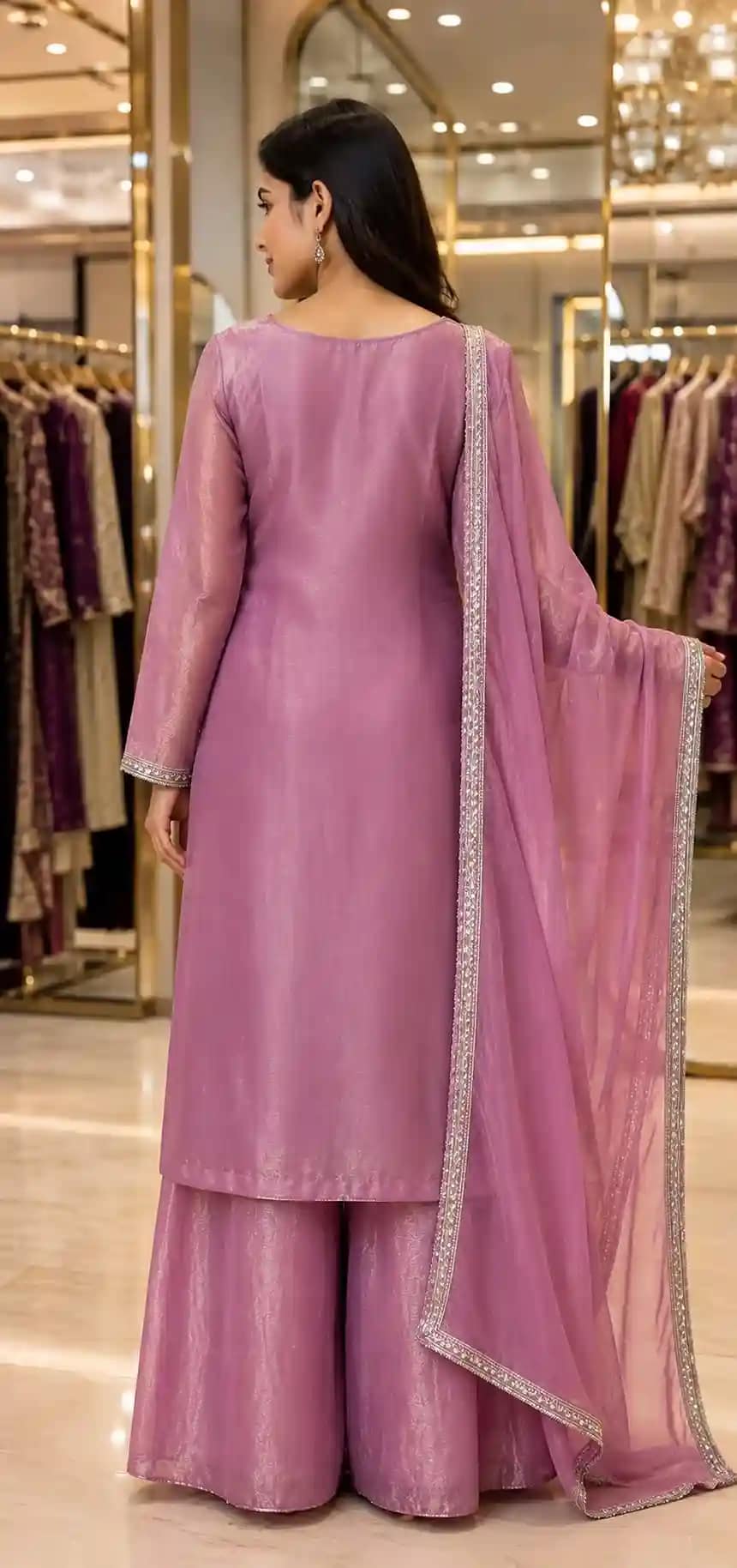 Embroidered Fendy Silk Kurti Sharara Set - Image 4