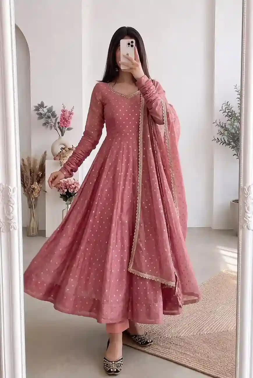 Moss Butti Silk Mirror Work Gown Set 7 Moss Butti Silk Mirror Work Gown Set - Image 7