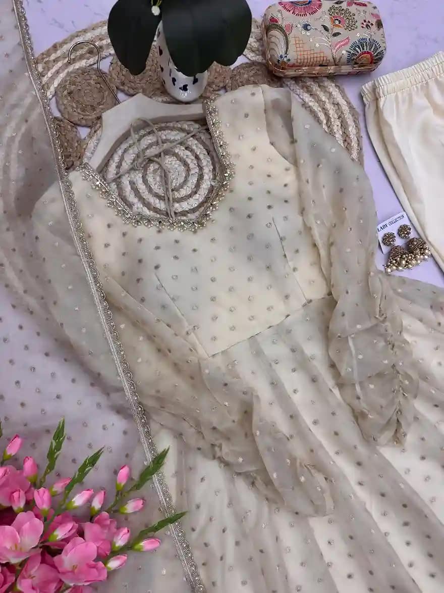 Moss Butti Silk Mirror Work Gown Set 15 Moss Butti Silk Mirror Work Gown Set - Image 15