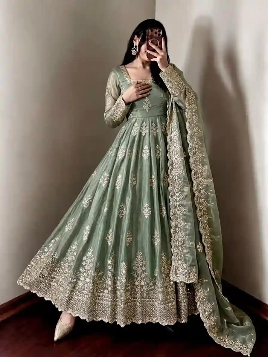 Designer Fendy Silk Gown with Sequin Embroidery Dupatta 10 Designer Fendy Silk Gown with Sequin Embroidery Dupatta - Image 10