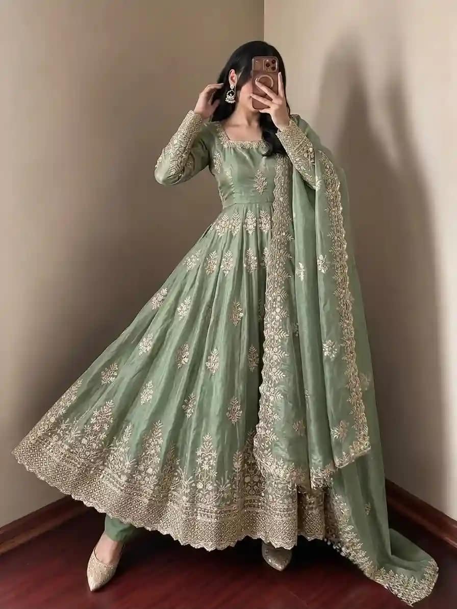 Designer Fendy Silk Gown with Sequin Embroidery Dupatta 11 Designer Fendy Silk Gown with Sequin Embroidery Dupatta - Image 11