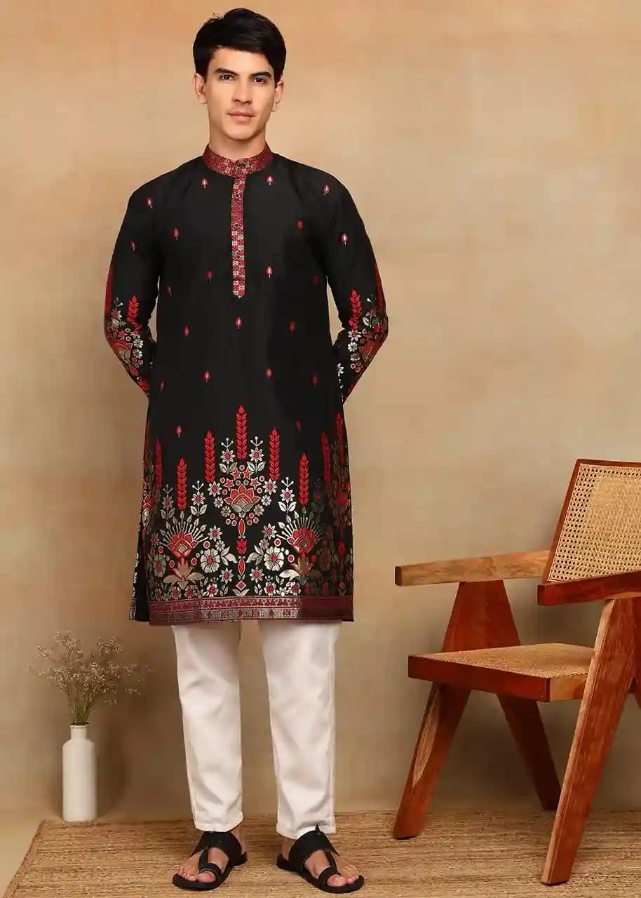 Men’s Cotton Silk Daman Weaving Kurta 4 Men’s Cotton Silk Daman Weaving Kurta - Image 4