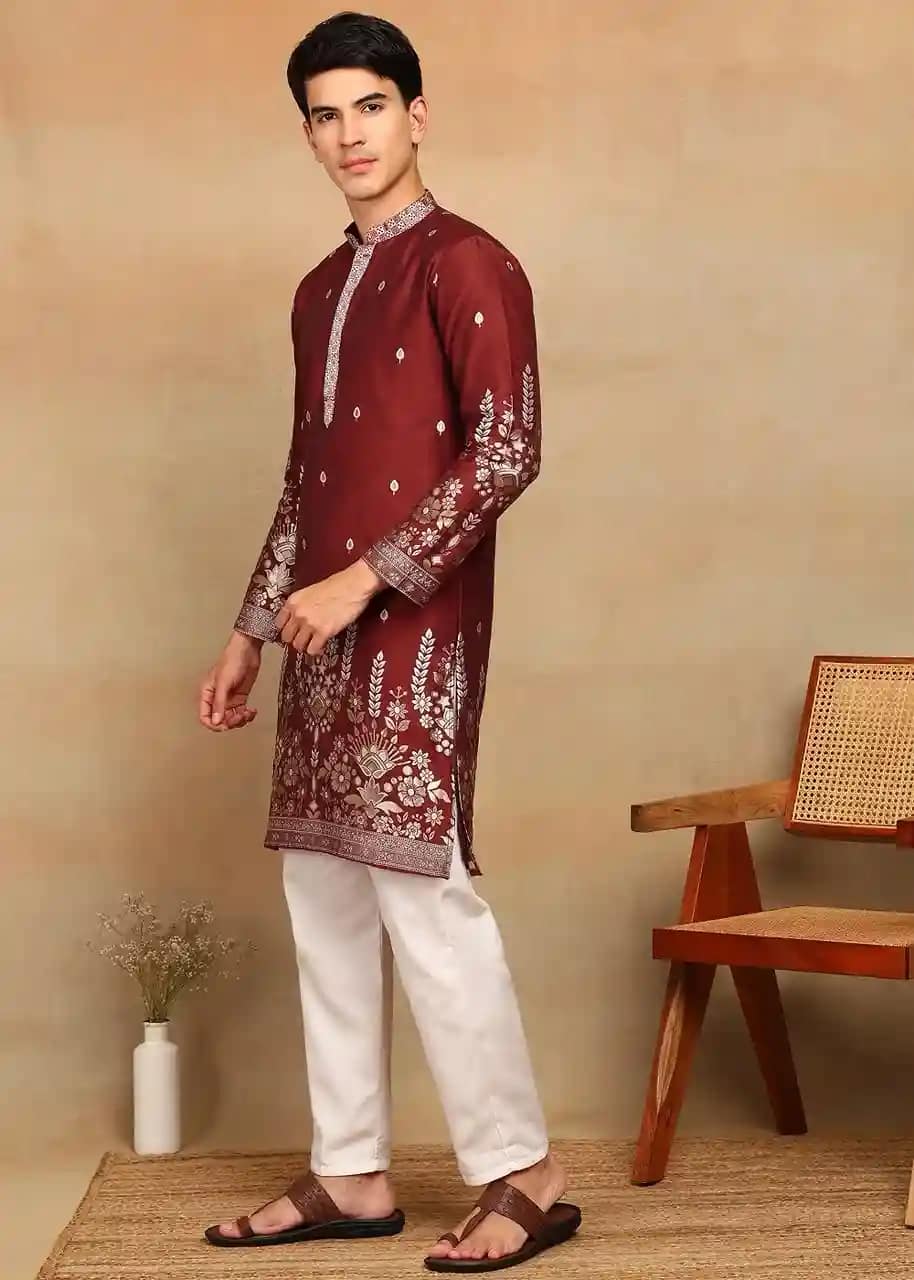 Men’s Cotton Silk Daman Weaving Kurta 3 Men’s Cotton Silk Daman Weaving Kurta - Image 3