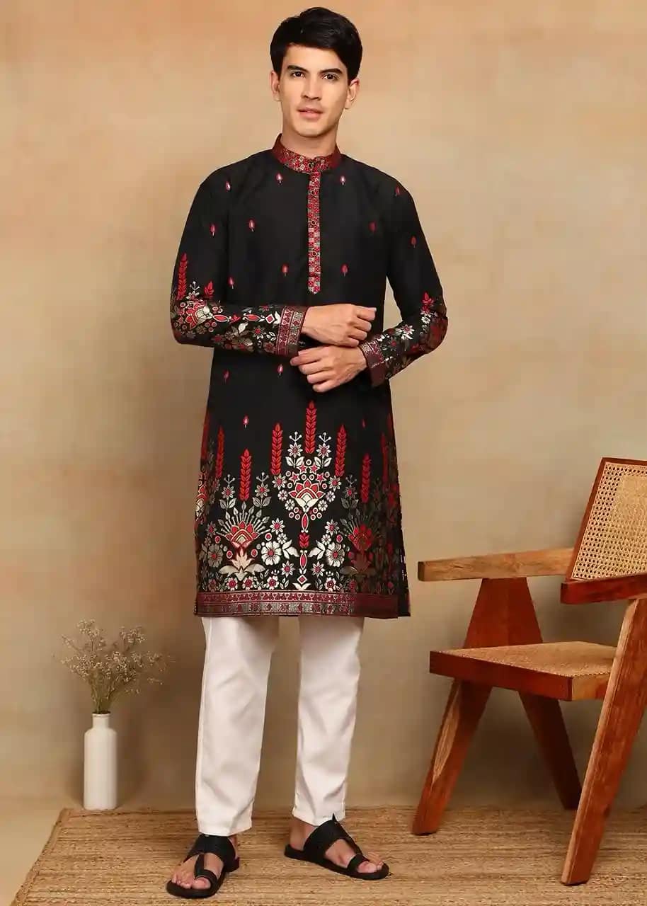 Men’s Cotton Silk Daman Weaving Kurta 2 Men’s Cotton Silk Daman Weaving Kurta - Image 2