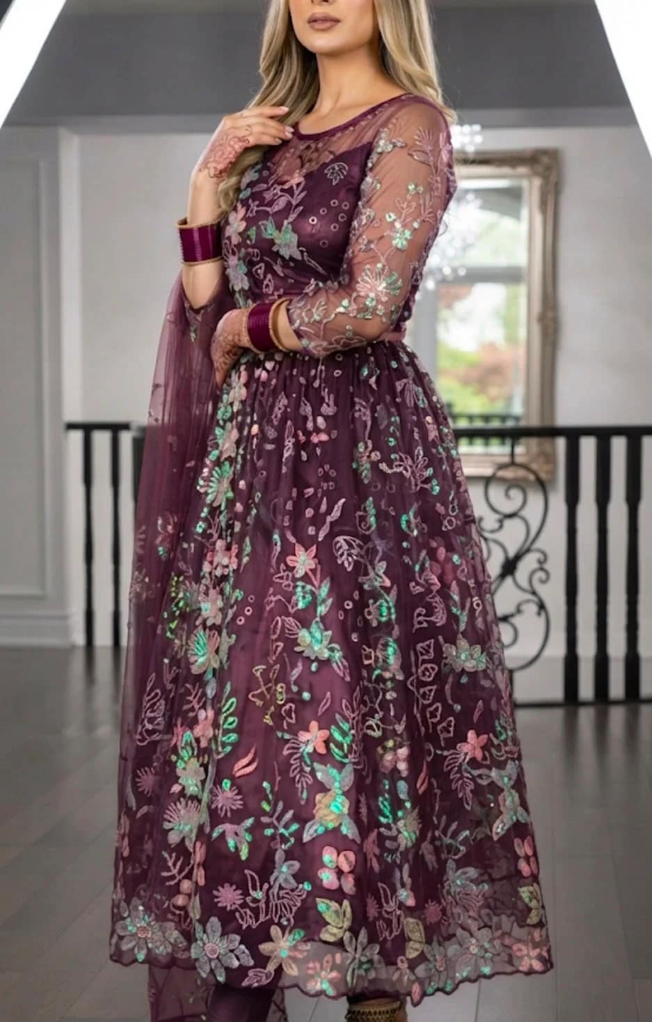 Stunning Purple Net Anarkali Gown 3 Stunning Purple Net Anarkali Gown