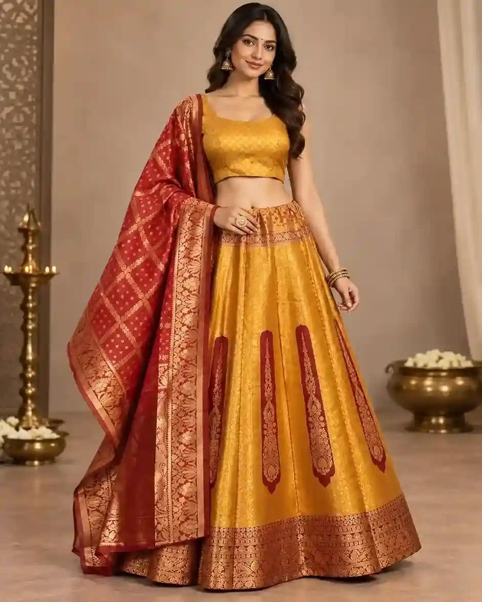 Banarasi Jacquard Fully Stitched Lehenga Set - Image 6