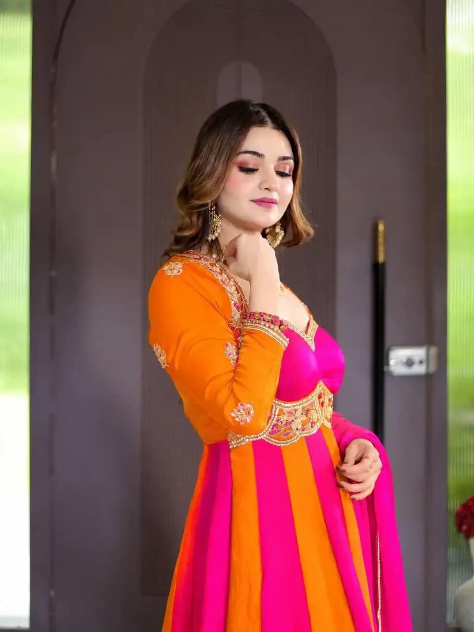 Fendy Silk Party Gown and Dupatta Set - Pink or Royal Blue 3 Fendy Silk Party Gown and Dupatta Set - Pink or Royal Blue - Image 3