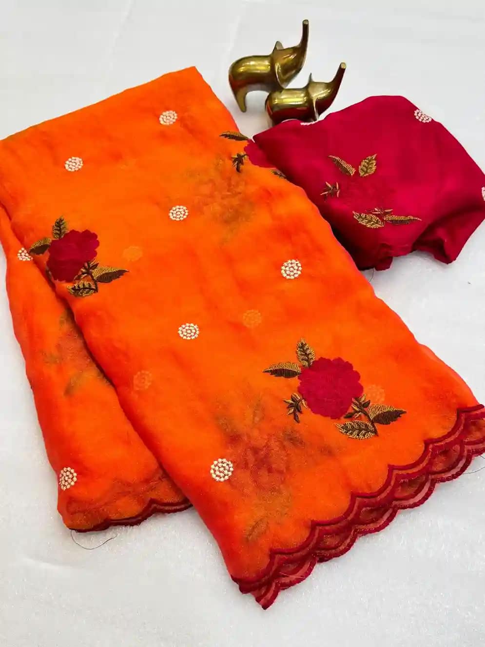 Designer Embroidered Organza Feel Silk Saree - Image 9