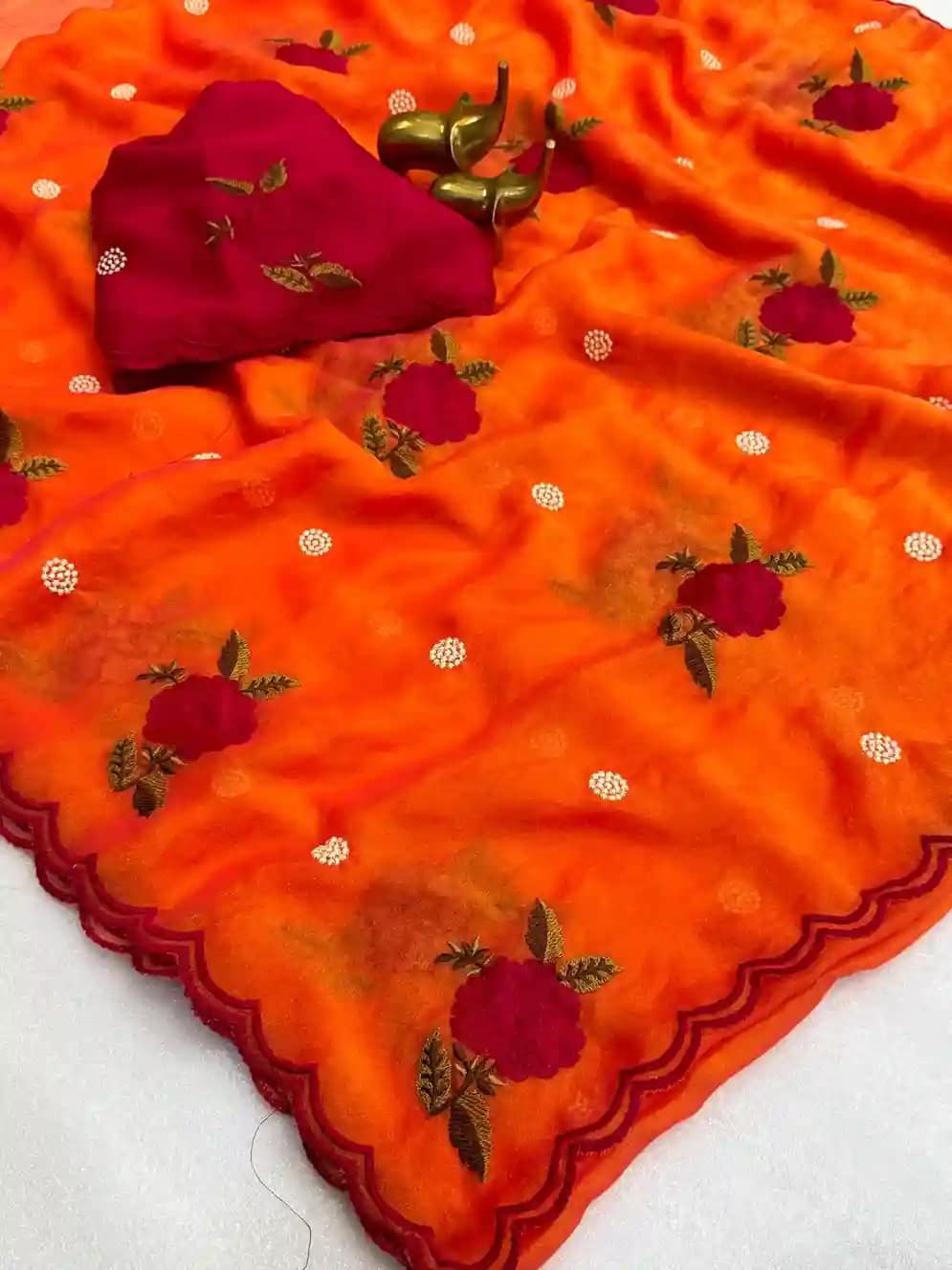 Designer Embroidered Organza Feel Silk Saree - Image 2