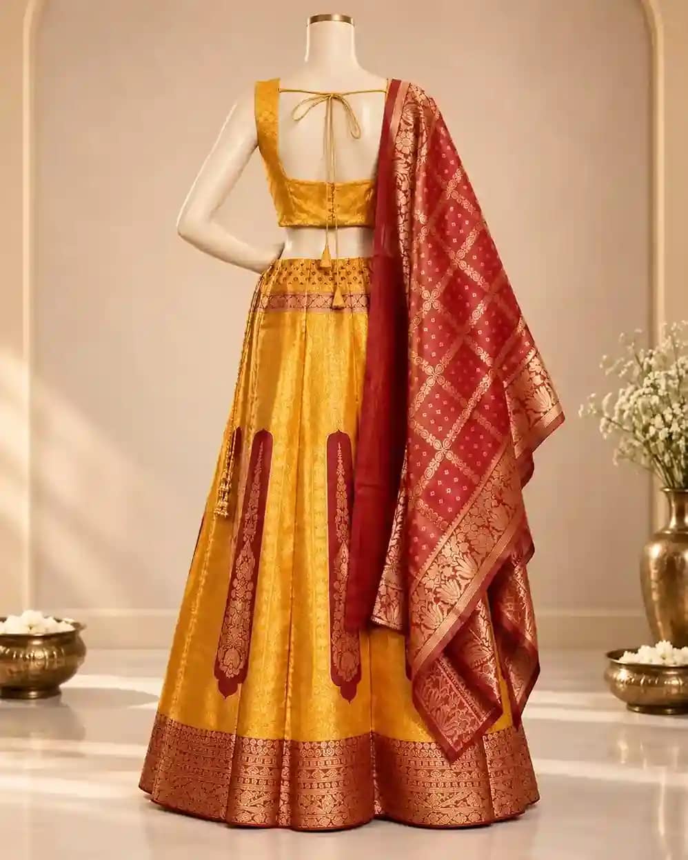 Banarasi Jacquard Fully Stitched Lehenga Set - Image 3